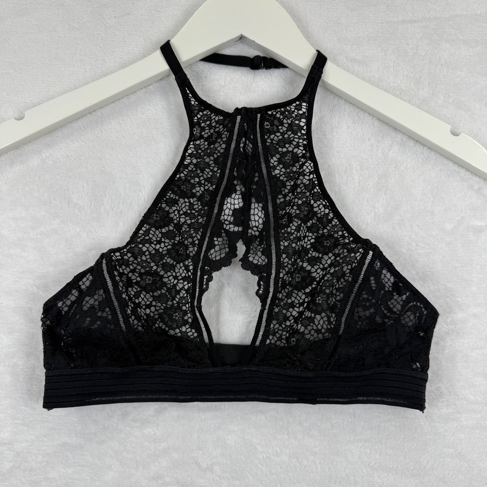 Victorias Secret Very Sexy Black Lace High Neck Bralette Keyhole Small